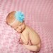 Baby Headband- Aqua Tulle Flower with Pearl and Rhinestone Center on Skinny White Elastic Headband