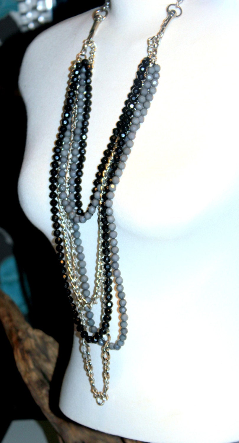 Heavy Metal Glamour Necklace Up-cycled Re-purposed Jewelry Black and Grey Chain