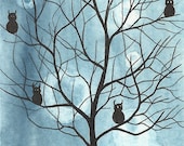 5 Owls in a Tree, Original ACEO, Artist Trading Card, ATC.