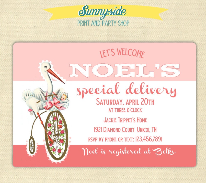 Pink Vintage Stork Baby Shower Invite - Printable Il_170x135
