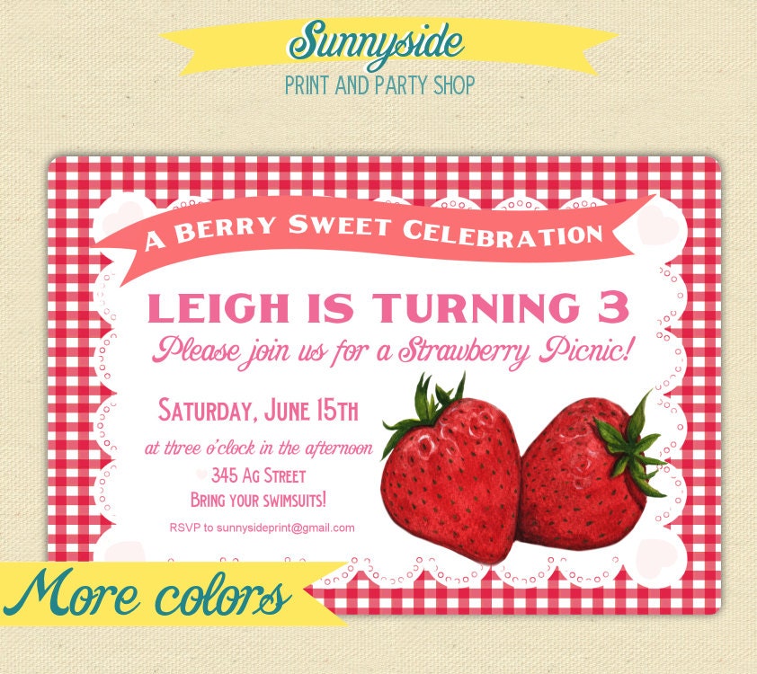 Berry Sweet Strawberry Birthday Party Invite - Printable