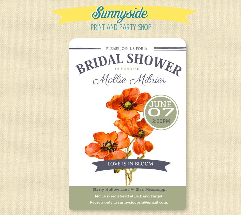 Love is in Bloom - Pretty Poppy Garden Invite - Bridal Shower Invitation Il_170x135