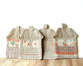 Fabric Coasters, Quilted Coasters, Textile Coaster, table coasters,  set of 4, little houses, table top