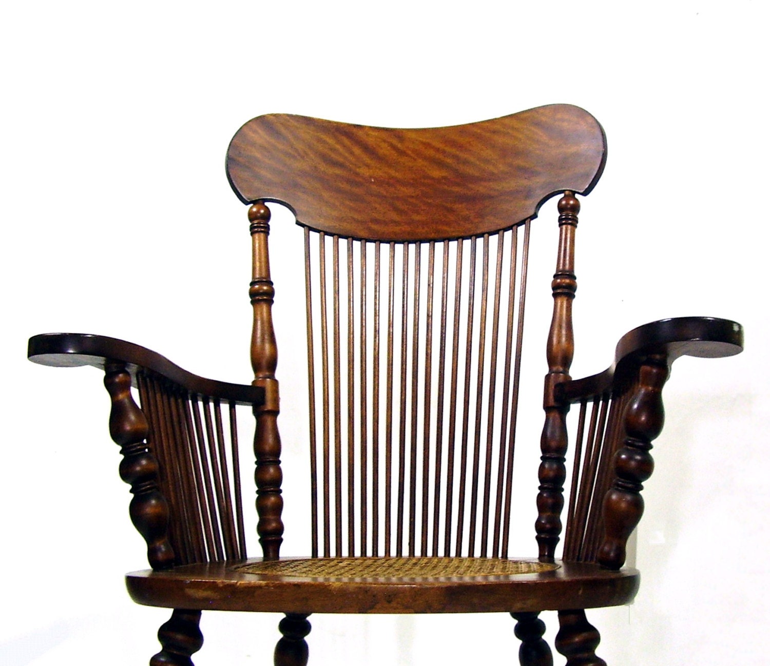 Vintage Rocking Chair Antique Tiger Oak Cane Seat
