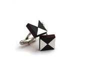 Father's Day Etsy Black & White Geometric Wooden Cufflinks - Laser Cut Wood Painted Geometric Modern Stylish Men's Fashion Accessories