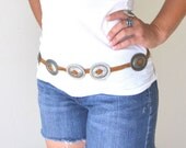 Suede Conco Belt Vintage 1970s Honey Brown Leather Straps Silver Metal Tie Belt