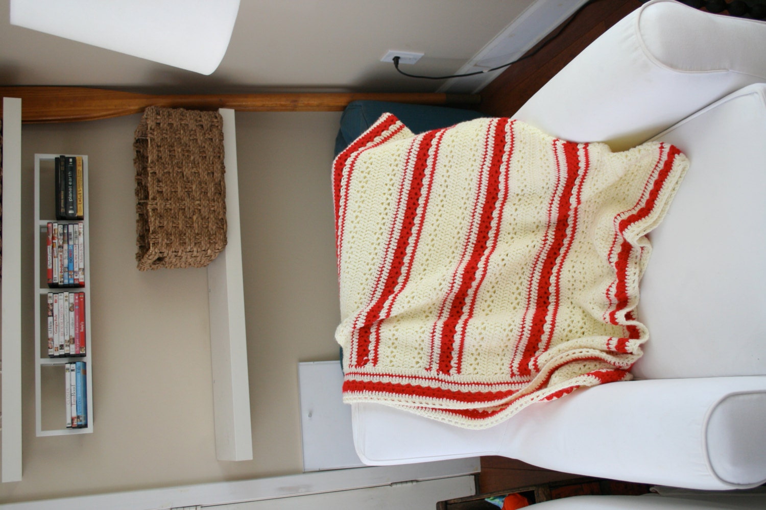Vintage Red and White Crochet Afghan