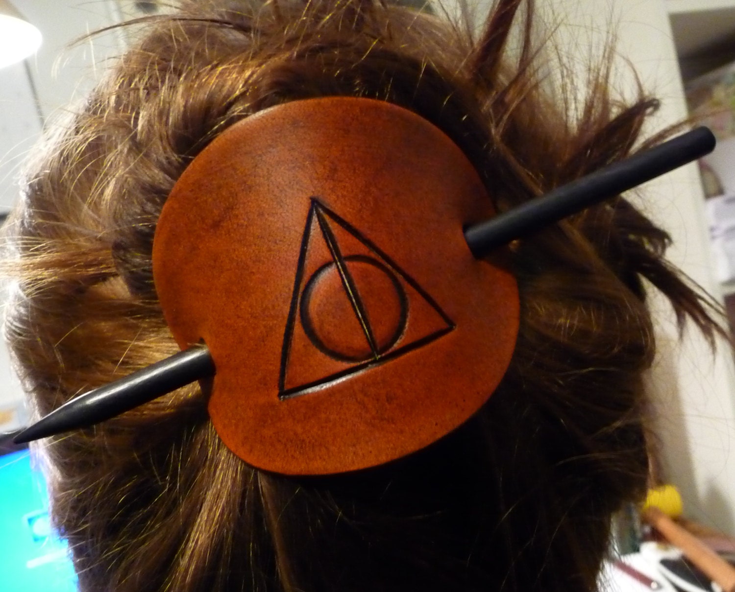Harry Potter Deathly Hallows Hand Stamped Leather Hair Barrette