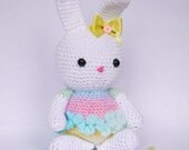 Large Amigurumi Crochet Rainbow Bunny. Lovely New baby, birthday or christening gift. Made in Rainbow yarn.