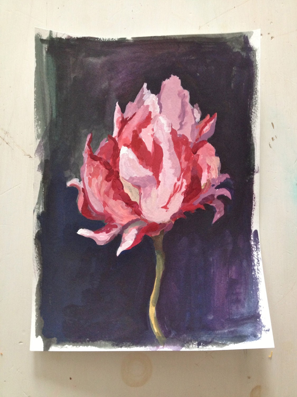 Peony Bloomed, original watercolor painting, still life, flower