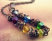 LGBT Aspie Autism Chakra Necklace - Crimson Red Orange Yellow Emerald Green Turquoise Blue Indigo Violet Lavender - Copper Rainbow