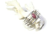 5 Textured Stacking Silver Rings with Oval Gemstone- Set of 4 Bands, 1 Stone R133