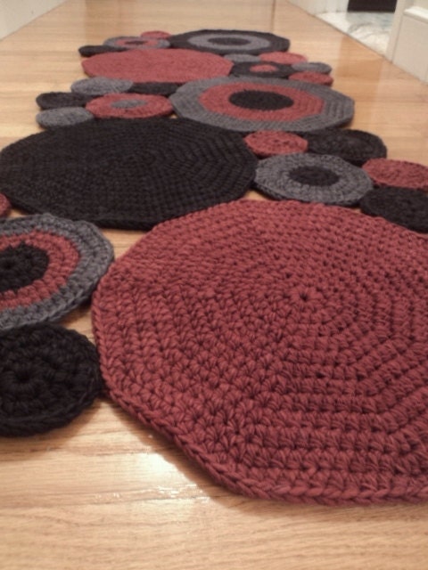 Hand Crocheted, Circle Runner Rug, wool