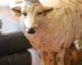 Large Vintage Sheep Statue, Church Nativity, Plaster, Ewe