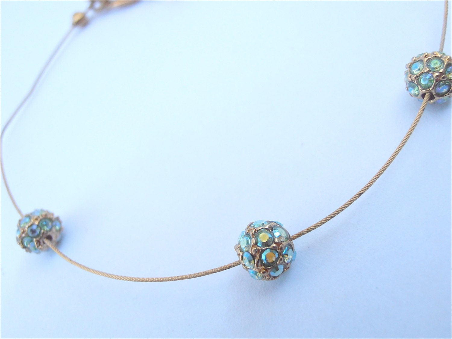 Vintage Monet Metal Wire Bracelet Vintage Monet Metal Bracelet Vintage Monet Blue Crystal Bracelet Monet Crystal Ball Bracelet Thin Bracelet