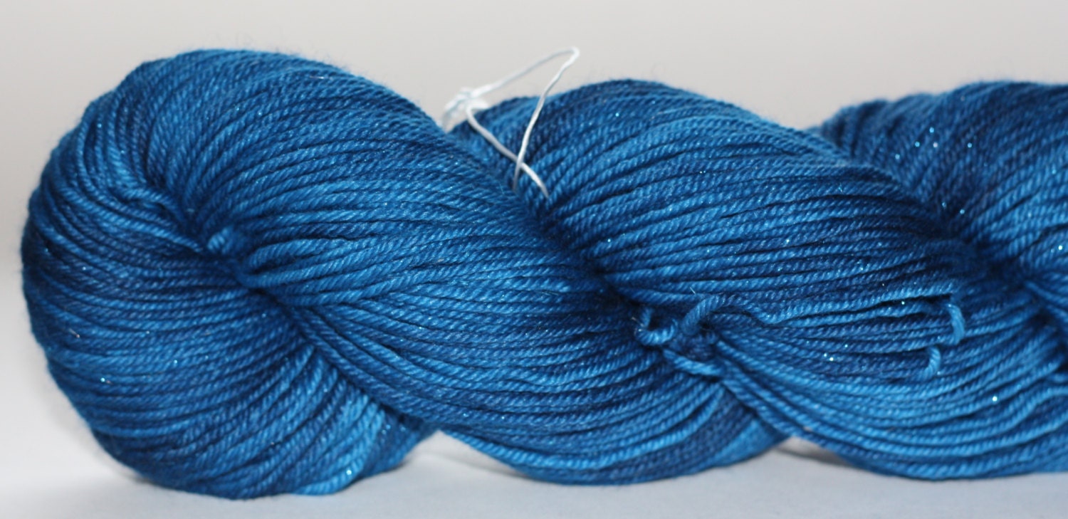 DK Sparkle (silver)- 100 grams - Hand Dyed Yarn- Deep Blue Semi Solid