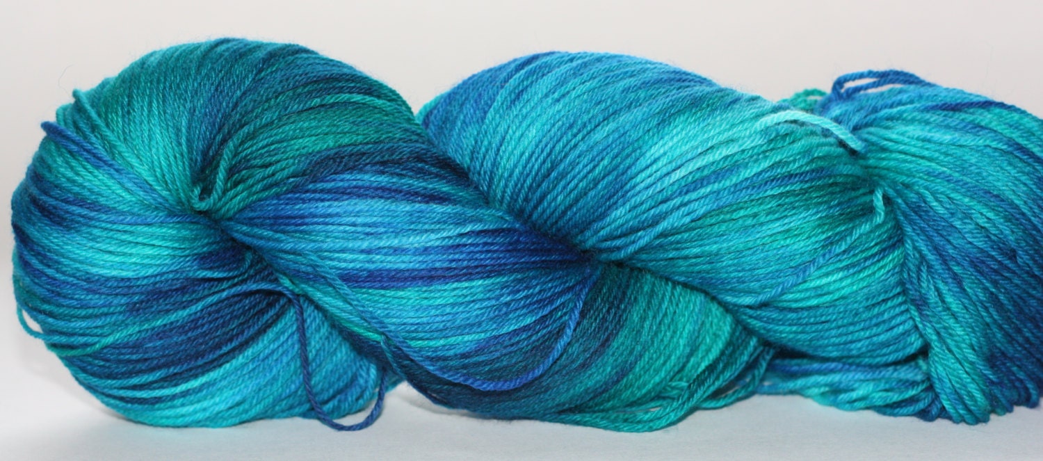 MCN - Pampered Sock- 100 grams Color Blue Over Green Hand Dyed Yarn