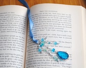 Blue Raindrops Book Thong Beaded Turquoise Bookmark