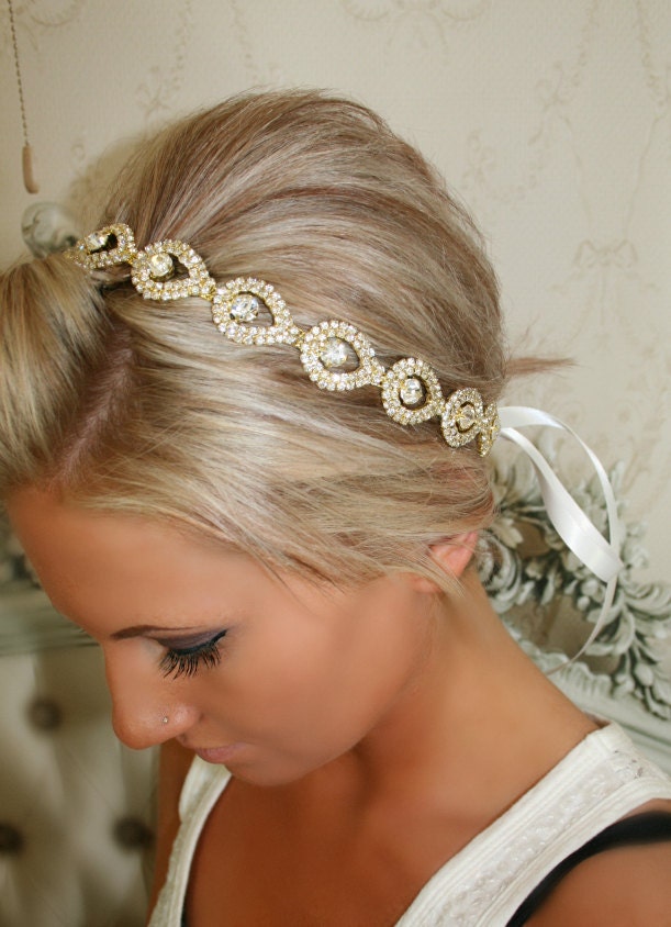 Gold Bridal Headband, Bridal Head Piece, GOLD ELSIE, Rhinestone Headband, Wedding Headband, Bridal Hair Piece, Bridal Headpiece, Rhinestone