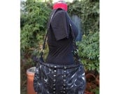 flaming skulls large zip top goth bag. Skulltastic.  fully lined, adjustable strap. one of a kind