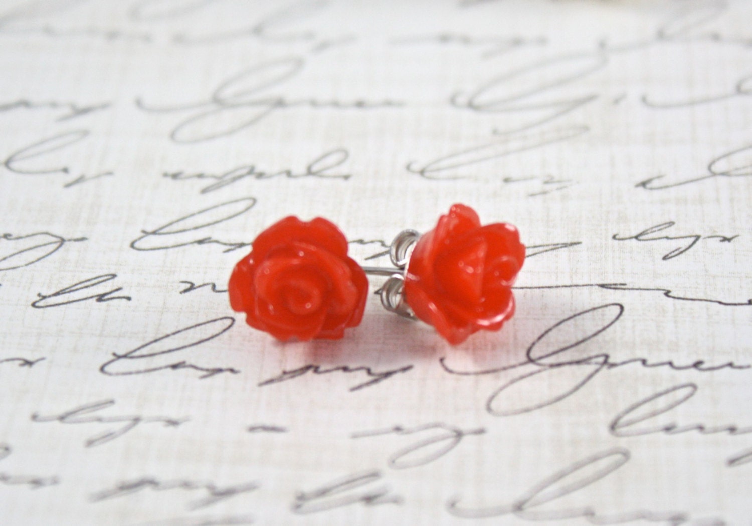 Roses Are Red - Itty Bitty Red Rose Earrings - Red Rosette Earrings - Bridesmaid Earrings - Flowergirl Earrings - Red Earrings