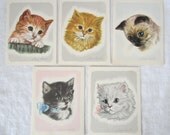 5 Vintage Feline Blank Note Cards by Susan Earle - Kitten Cat Stationary