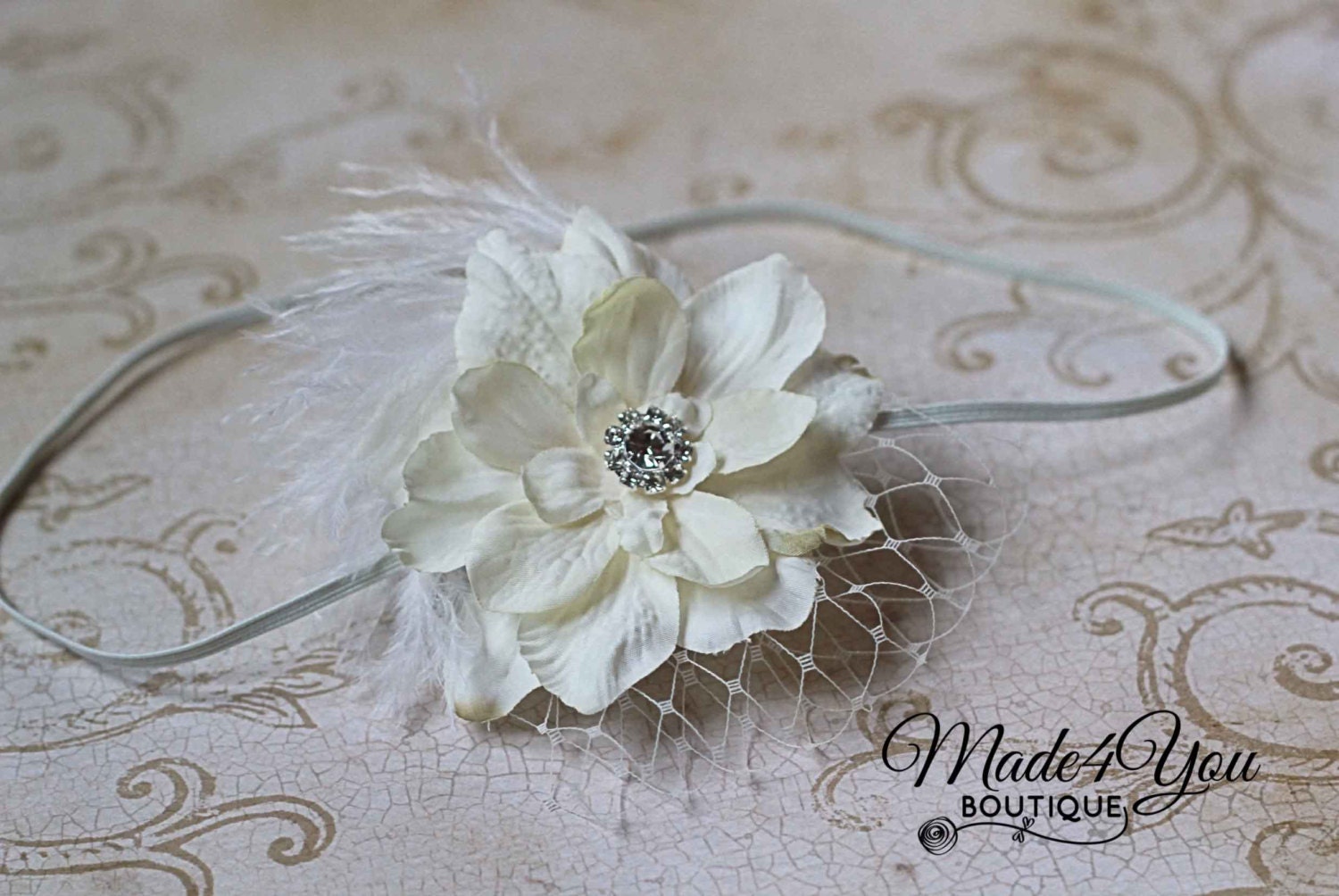 Ivory Girl Headband-Flower Girl Headband-Wedding Headband-Many Colors Available