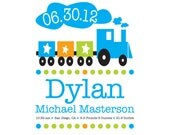 Birth Announcement, Train, Custom Kids Print, Nursery Wall Art, Baby Name Art, Birth Stats  Personalized, Kids wall art, Train