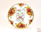 Vintage Royal Albert Butter Plate with a 'See No Evil' Cat Illustration