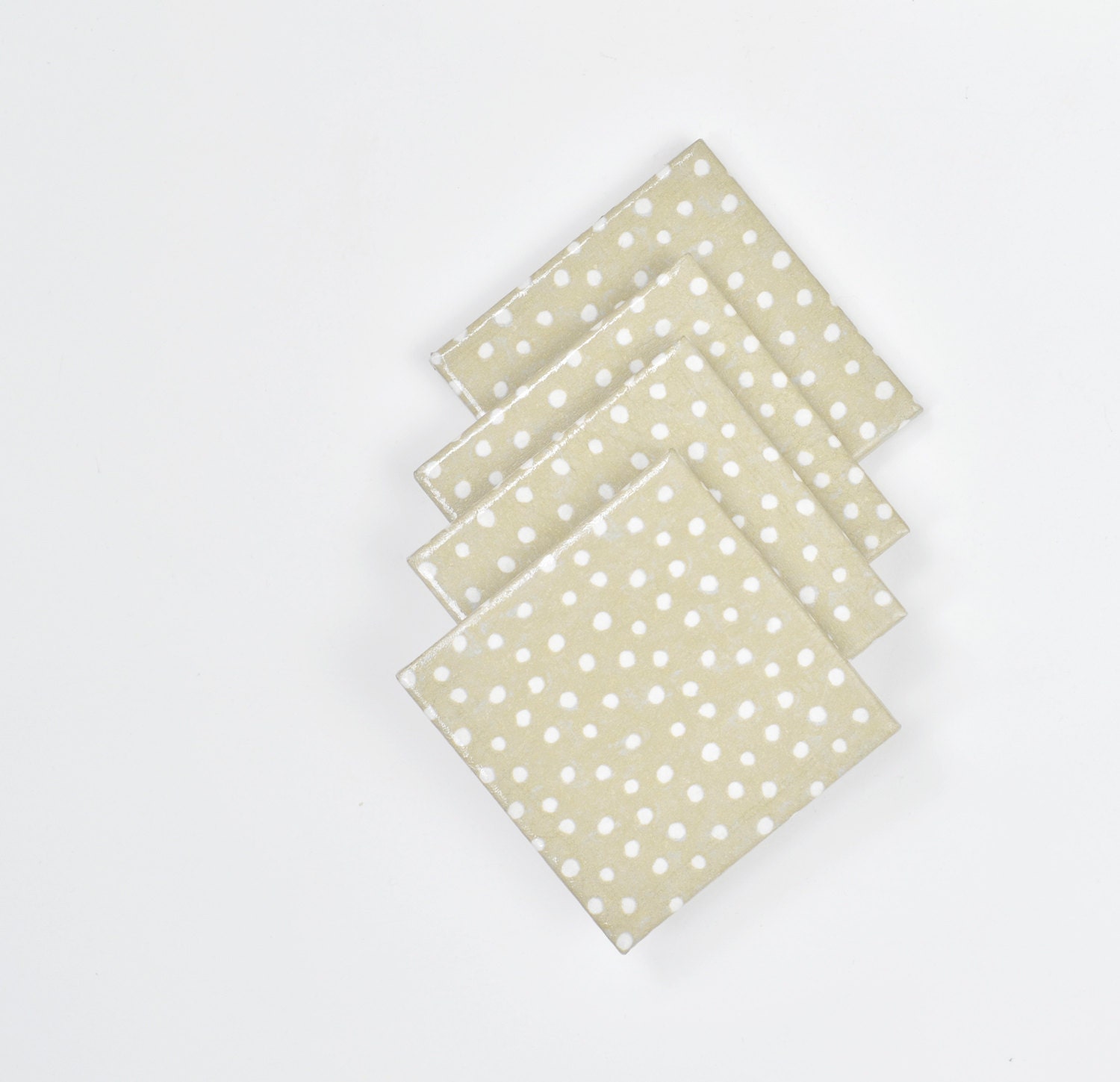 Ceramic Coasters White Cute Dots on Platinum Metallic, set of 4