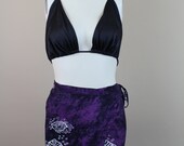 SALE Ethnic Batik Purple Angel Fish  Wrap Tie Mini Skirt Cover Up