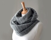 Knitted silk and mohair cowl, snood in grey colour