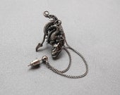 Silver Monster Ear Cuff With Chains And Connected Stud Earring, Gothic Creature Earring, LEFT EAR