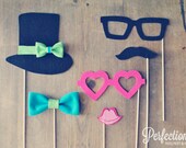 Felt Photo Booth Props // 6 Customizable Wedding Photo Booth Props // Bridal Tea Props // Assorted Props // Heart Glasses Bow Tie Top Hat