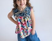 Spring - Cora. Girls Floral Tank. Acqua di Rose Blue.
