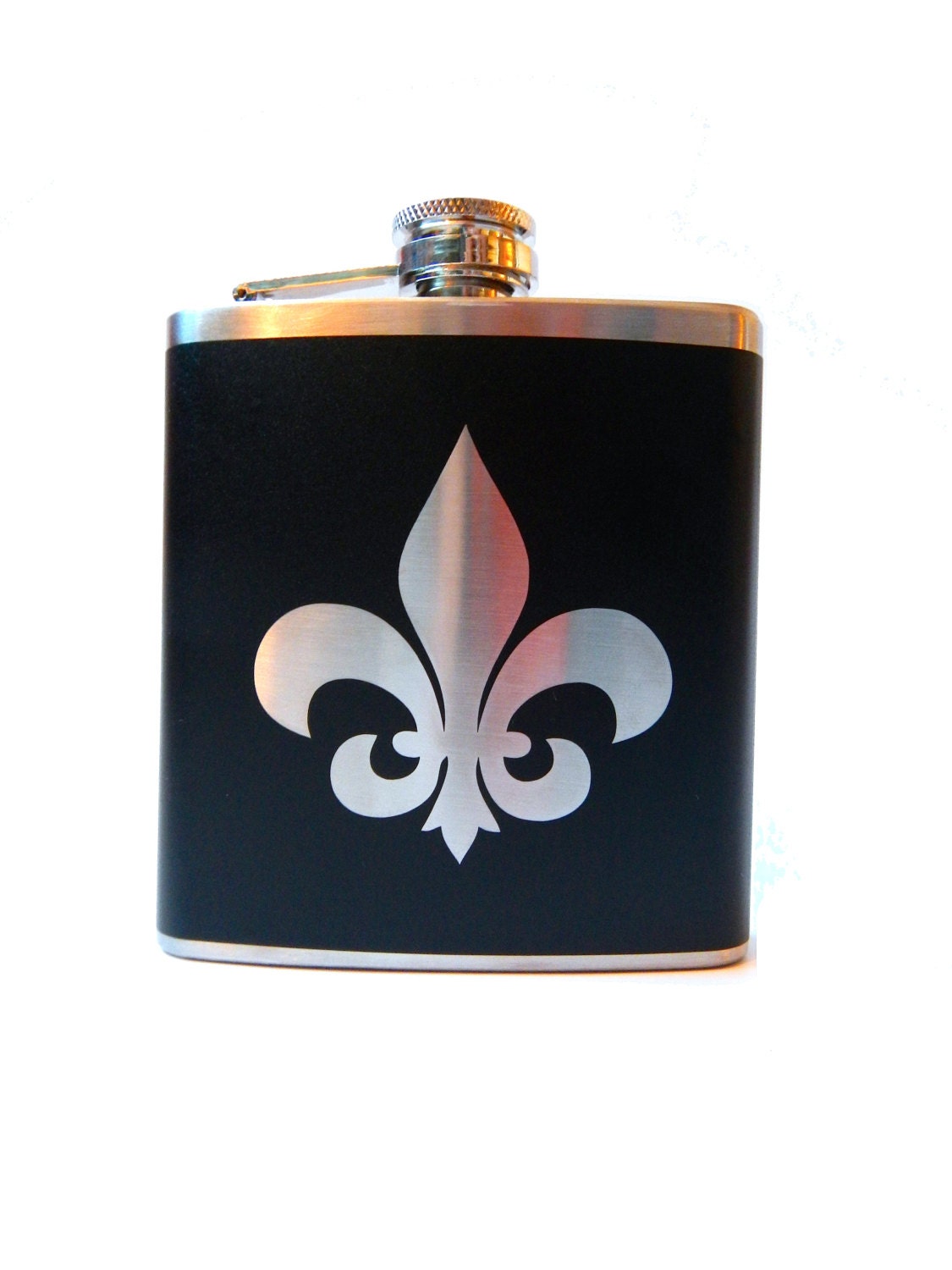Fleur De Lis Flask- alcohol, liquor, booze, wedding, bridal party, hip pocket- Personalized Custom - YOU pick COLOR, SIZE