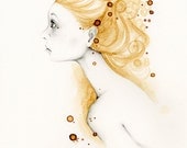 Pencil Drawing "Reflections" Fantasy Illustration / Drawing 11 x 14 an Original Pencil Drawing w/ Coffee Staining