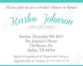 DIY Bridal Shower PRINTABLE Invitation 5x7 Black, White, teal , turquoise damask Need them Printed Just ask.... Il_170x135