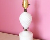Hobnail Milk Glass Lamp White and Brass Country Cottage Decor Bedroom Table Desk Nightstand Bureau