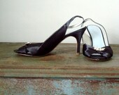 Size 9 Peep toe high heels slingback heel with vintage crystal brooch Ready to Ship