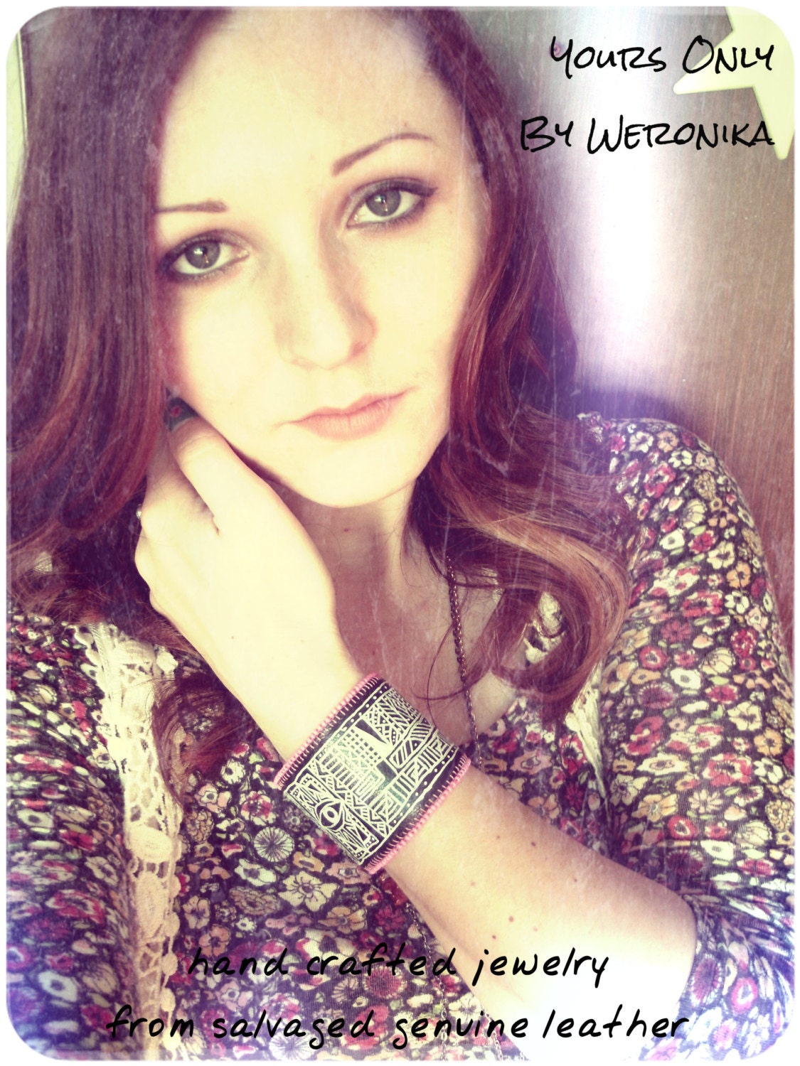 leather cuff bracelet - brass cuff -  Tribal  geometric - Boho Chic - Bohemian jewelry - black and white