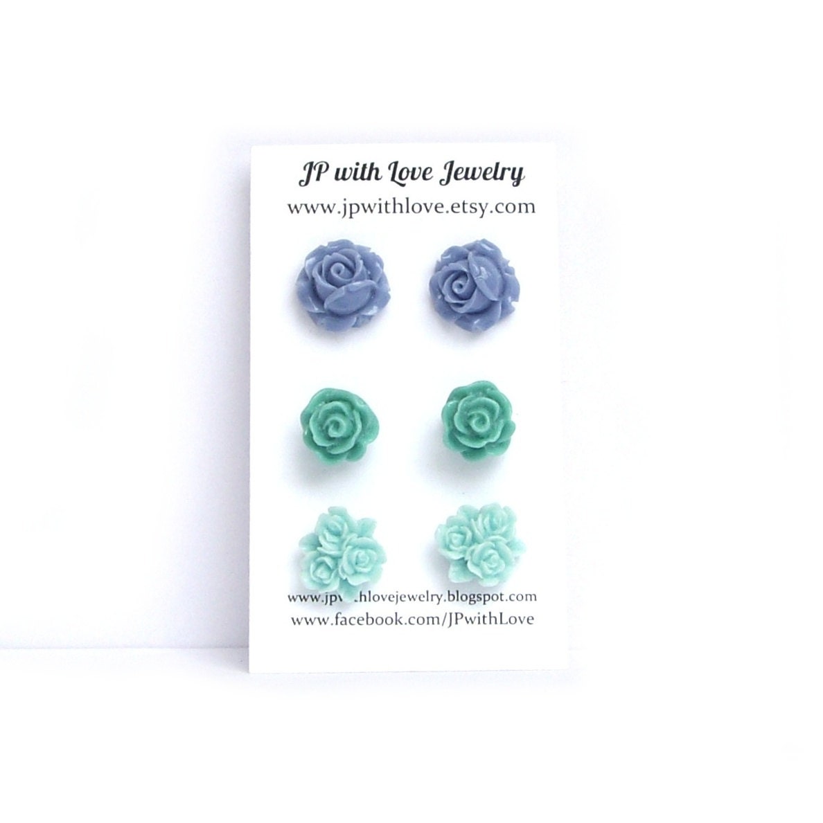 Stud earrings, Blue Stud earrings, Turquoise Stud earrings, Mint Stud earrings, Set of 3, women - JPwithLove