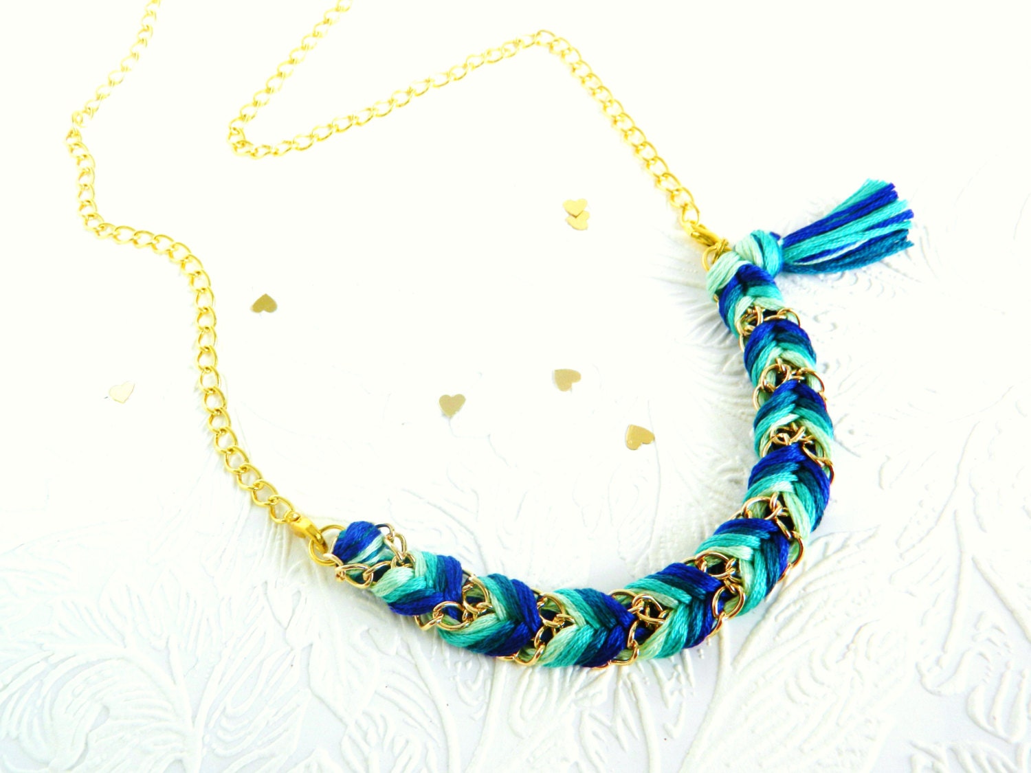Emerald Peacock - 3 Looks In 1 - Bracelet Turned Necklace - Chevron Braided Modern Friendship Bracelet - Gold Chain