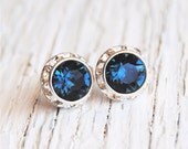 Navy Earrings - Nautical Wedding - Swarovski Crystal Navy Blue Diamond Rhinestone Stud Earrings - Sugar Sparklers Small