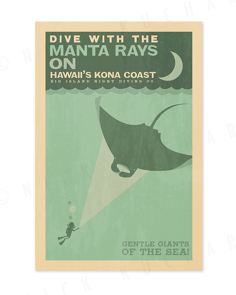 Gentle Giants - 12x18 Retro Hawaii Travel Print