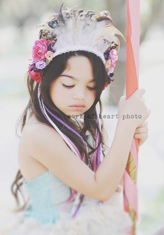 l o v e  c r u s h ... woodland fairy princess feather flower crown headdress PHOTO PROP...made to order
