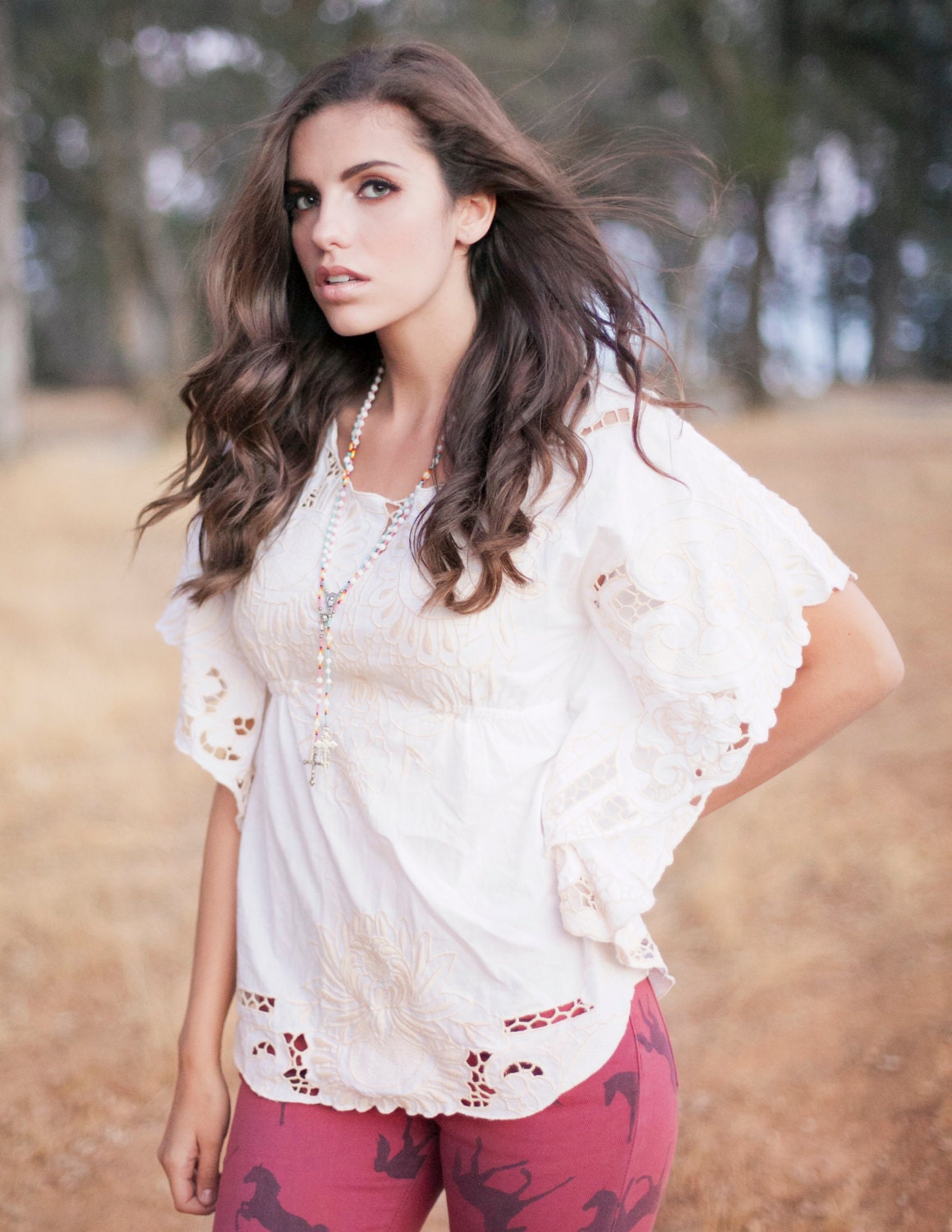 WEEKLY SPECIAL - Beaded Southwestern Rosary Bead with Shell necklace Coachella Indie Hipster Boho Bohemian