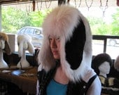 Sun Glow Fox Fur Hat, Black Deerskin
