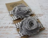 Baby Barefoot Sandals - Grey Chevron Shabby Chiffon Flower
