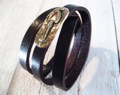 Tiny Broze Shovel Intaglio Leather-Wrap Bracelet